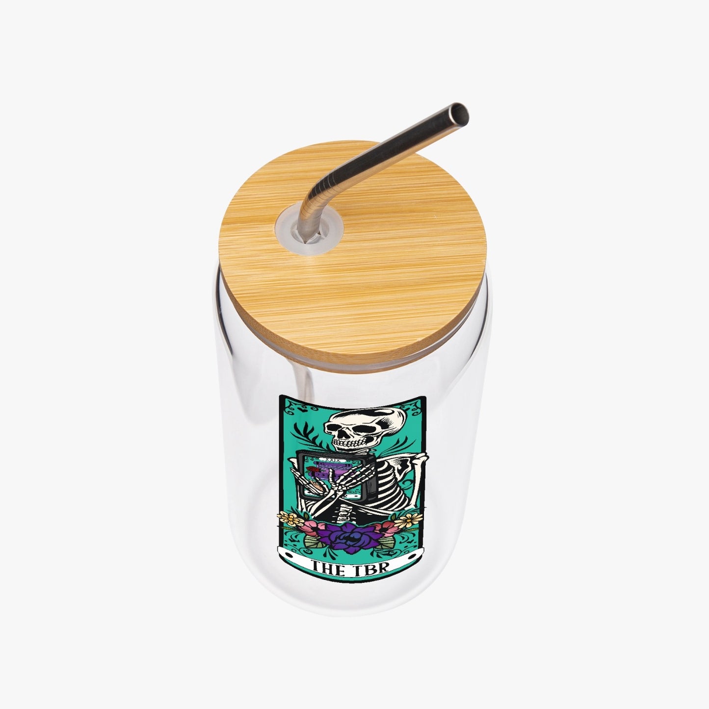The TBR Bookish Beer Can Glass with Bamboo Lid