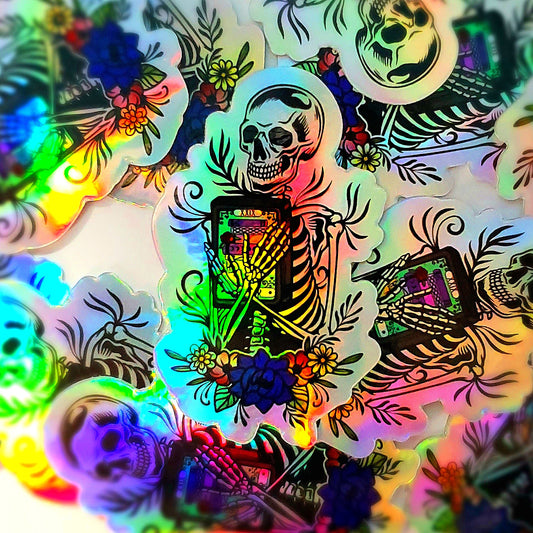 Skeleton Tarot Card The TBR Holographic Bookish Die Cut Sticker
